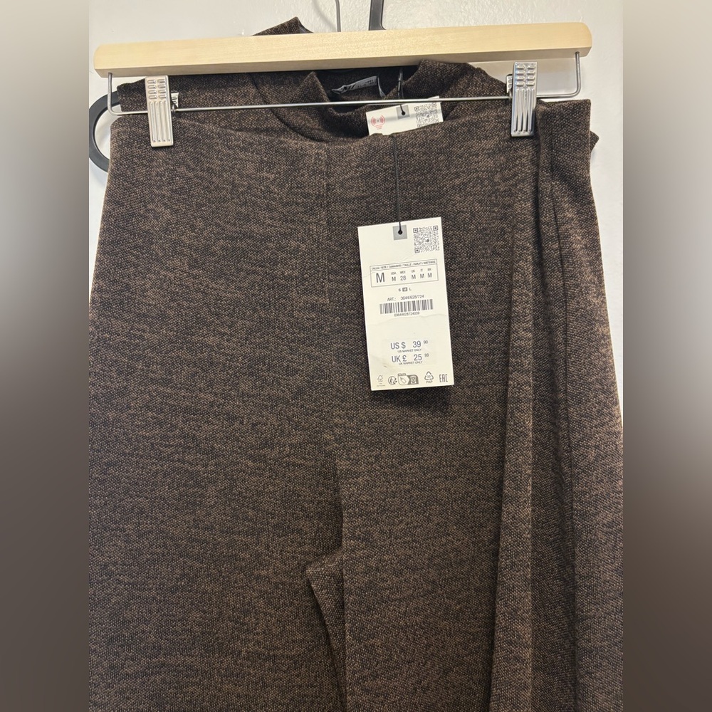 (SET) NWT ZARA Soft Pique Mock Neck Top and Wide Leg Pants Size M - Marled Brown - Picture 5 of 5